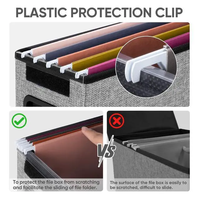 Alt view image 5 of 7 - File Organizer Box with Lid, Collapsible Hanging File Storage Box | Smooth Plastic Rails, Textured Fabric Exterior, Collapsible Hanging File Folder Box for Office Document Storage