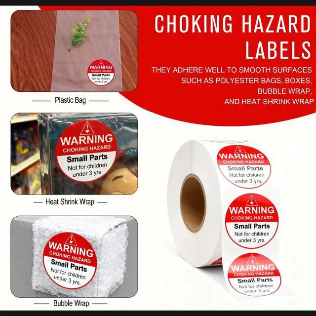 Alt view image 4 of 7 - Choking Warning Labels 1.5" Red Small Parts Choking Hazard Stickers | Suffocation Warning Stickers Not for Children Under 3 Years Labels for Packing Shipping 500 Pcs