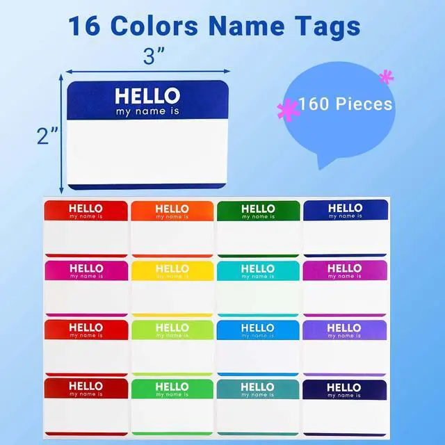 Alt view image 3 of 7 - Name Tag Stickers (3"x 2") Peel and Stick Name Tag Labels Hello My Name is Nametags Stickers Colorful Name Badge Labels for Themed Party Family Home School Office Conferences 160 Pcs