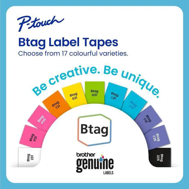 Alt view image 3 of 7 - Genuine P-Touch Btag BTAG231 Black on White Label Tape ~1/2in by 13.1ft (12mm x 4m). (Works Only with Brother PT-N10, PT-N20, PT-N25BT Label Makers)