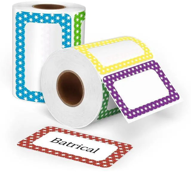 Main image of 3.5"x2.25" Colorful Name Tags 200pc 5 Colors Name Tag Stickers for Office, School, Classroom, Kitchen, Refrigerator