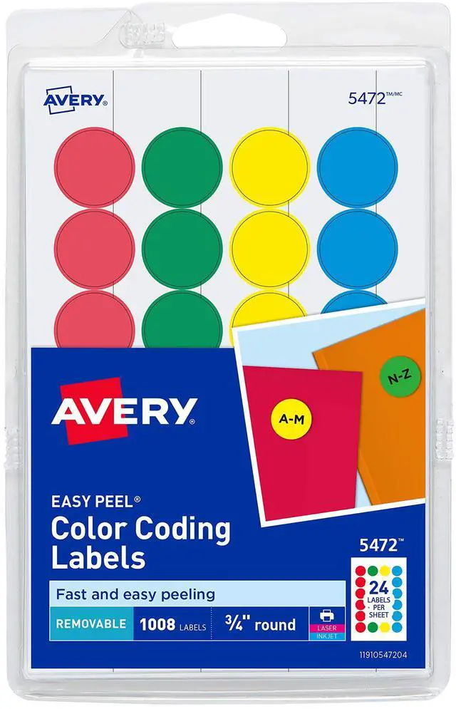 Main image of Removable Color-Coding Labels, Removable Adhesive, Assorted Colors, 3/4" Diameter, 1,008 Labels (5472)