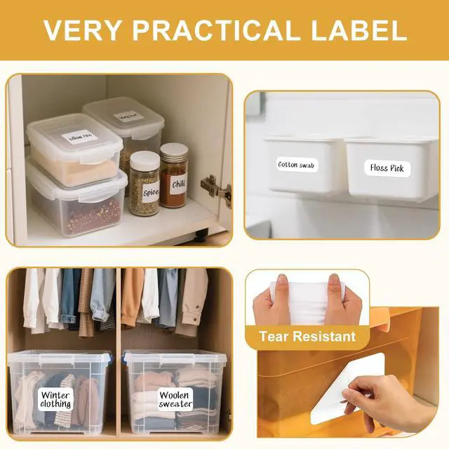 Alt view image 6 of 7 - 160 Pcs Storage Bin Labels with Marker, Removable No Residue Tear Resistant Matte White Blank Labels, Three Sizes for Home School Business Organization (3 Sizes)