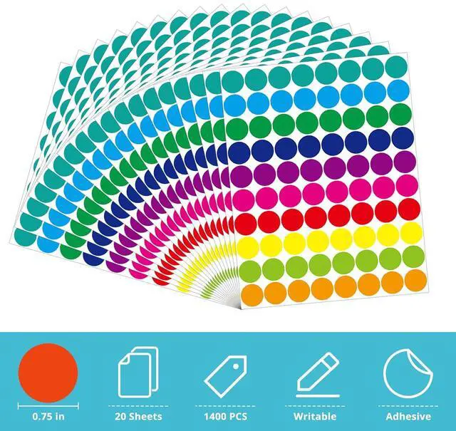 Alt view image 2 of 6 - Colored Dot Stickers, 10 Color Coding Dot Labels, 3/4" Round Circle Labels | 1400 Pcs Value Pack, Easy Peel, Strong Adhesion, Assorted Colors for Organizing, Office, Business, Garage&Yard Sale