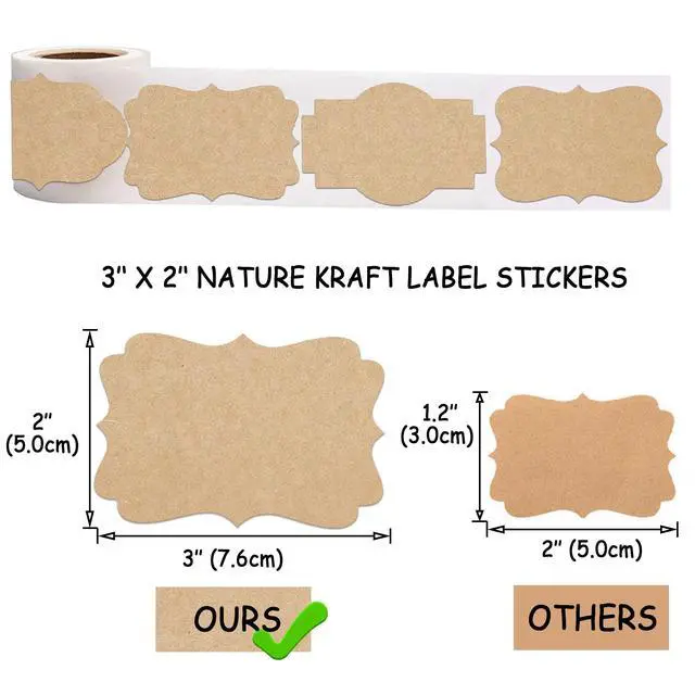 Alt view image 2 of 7 - 2" x 3" Kraft Label Stickers Writable Gift Labels, 200PCS Self-Adhesive Brown Labels for Essential Oil Bottle, Jars, Food Storage or Gift Decoration