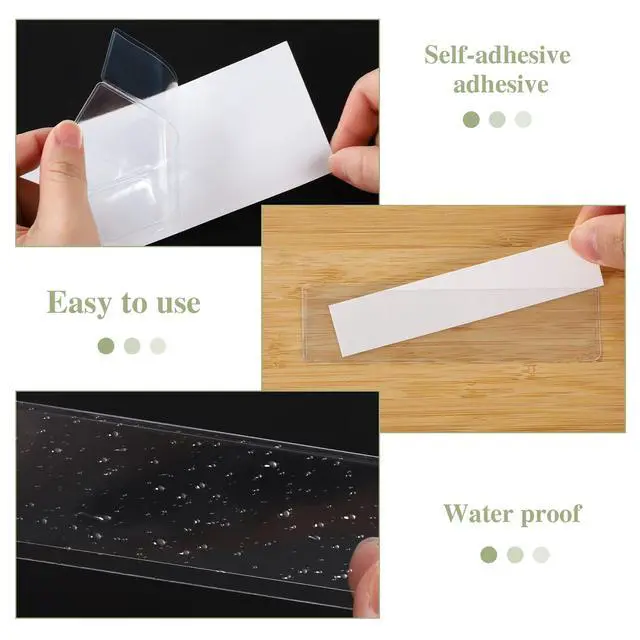 Alt view image 3 of 7 - 60 Pack 1.2" x 4.3" Self Adhesive Label Holders with 60Pcs Paper Label Inserts, Shelf Tag Label Holder Clear Pockets for Bookshelf Mailbox Shelves Storage Bins