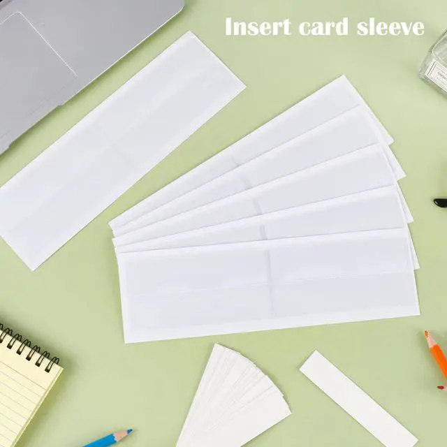 Alt view image 5 of 7 - 60 Pack 1.2" x 4.3" Self Adhesive Label Holders with 60Pcs Paper Label Inserts, Shelf Tag Label Holder Clear Pockets for Bookshelf Mailbox Shelves Storage Bins