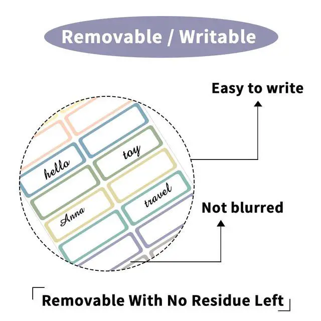 Alt view image 2 of 6 - Removable Labels, Removable Colored Labels Stickers, Self-Adhesive Rectangular Stickers Water/Oil/Tear Resistant for Food Containers/Classroom/Storage (8 Colors, 512 Labels)