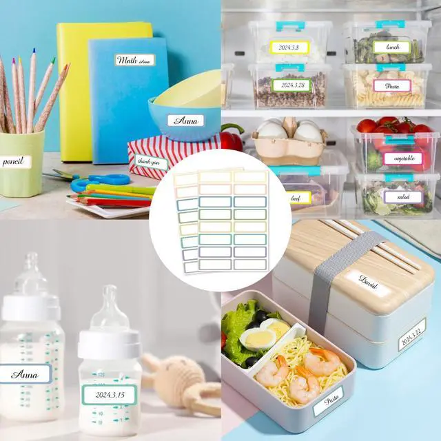 Alt view image 6 of 6 - Removable Labels, Removable Colored Labels Stickers, Self-Adhesive Rectangular Stickers Water/Oil/Tear Resistant for Food Containers/Classroom/Storage (8 Colors, 512 Labels)