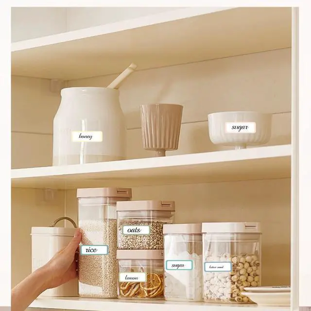 Alt view image 5 of 6 - Removable Labels, Removable Colored Labels Stickers, Self-Adhesive Rectangular Stickers Water/Oil/Tear Resistant for Food Containers/Classroom/Storage (8 Colors, 512 Labels)