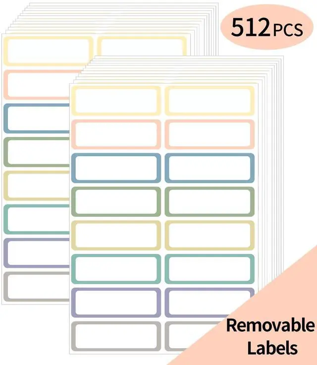 Main image of Removable Labels, Removable Colored Labels Stickers, Self-Adhesive Rectangular Stickers Water/Oil/Tear Resistant for Food Containers/Classroom/Storage (8 Colors, 512 Labels)