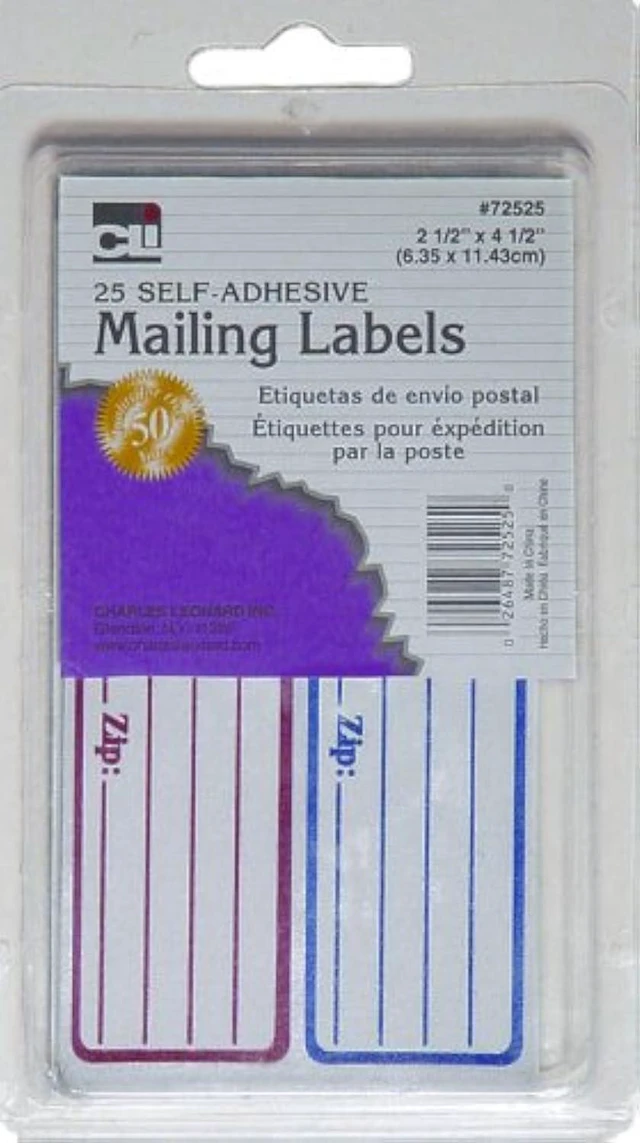 Main image of Mailing Labels, Self-Adhesive, 2.5 x 4.5 Inches, Red and Blue, 25/Box (72525)