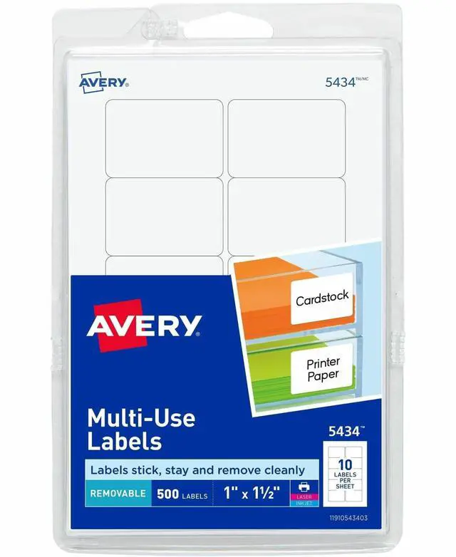 Main image of Self-Adhesive Removable Labels, 1 x 1.5 Inches, White, 500 per Pack (05434)
