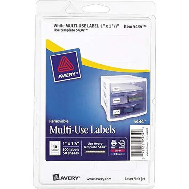 Alt view image 6 of 6 - Self-Adhesive Removable Labels, 1 x 1.5 Inches, White, 500 per Pack (05434)