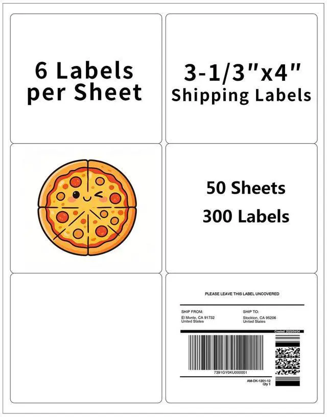 Main image of 3-1/3" x 4" Shipping Labels, Printable White 6 UP Label for Laser/Inkjet Printers, Self Adhesive FBA Address Matte Mailing Label Stickers(50 Sheets, 300 Labels)