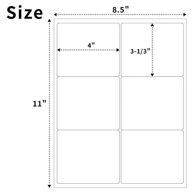 Alt view image 6 of 7 - 3-1/3" x 4" Shipping Labels, Printable White 6 UP Label for Laser/Inkjet Printers, Self Adhesive FBA Address Matte Mailing Label Stickers(50 Sheets, 300 Labels)