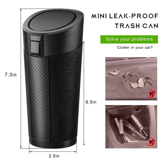 Alt view image 2 of 7 - Car Trash Can Bin with Lid, Cup Holder Garbage Container Leakproof Vehicle Door Trash Bin, Mini Portable Dustbin Multipurpose Organizer for Auto Side Door Home Office (Black)