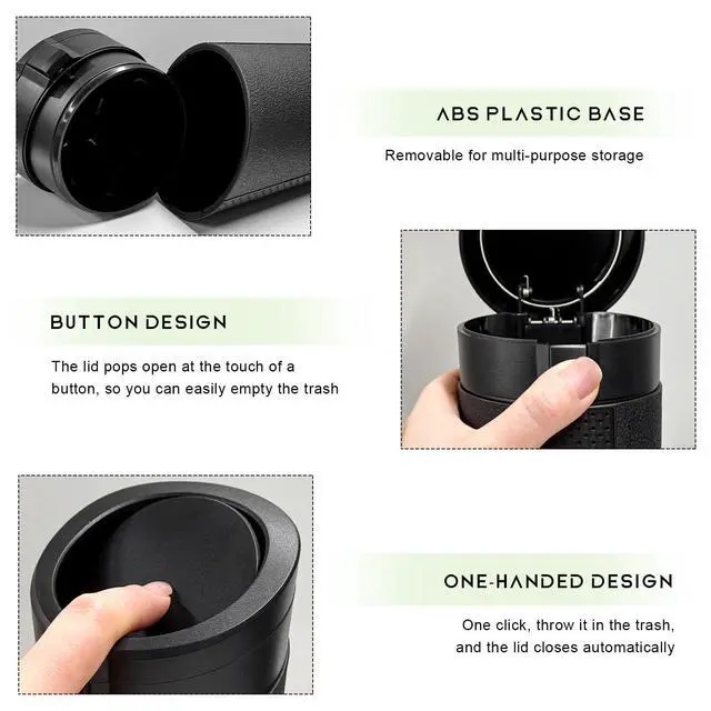 Alt view image 3 of 7 - Car Trash Can Bin with Lid, Cup Holder Garbage Container Leakproof Vehicle Door Trash Bin, Mini Portable Dustbin Multipurpose Organizer for Auto Side Door Home Office (Black)