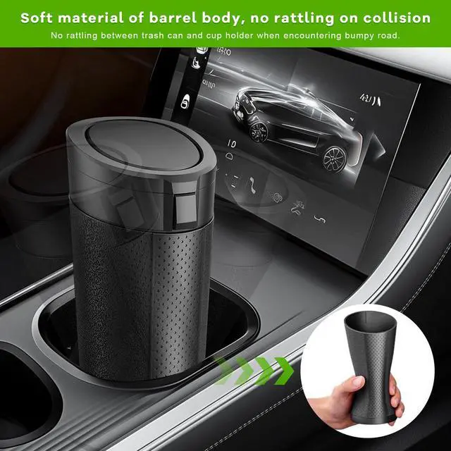 Alt view image 6 of 7 - Car Trash Can Bin with Lid, Cup Holder Garbage Container Leakproof Vehicle Door Trash Bin, Mini Portable Dustbin Multipurpose Organizer for Auto Side Door Home Office (Black)