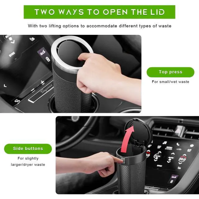 Alt view image 5 of 7 - Car Trash Can Bin with Lid, Cup Holder Garbage Container Leakproof Vehicle Door Trash Bin, Mini Portable Dustbin Multipurpose Organizer for Auto Side Door Home Office (Black)