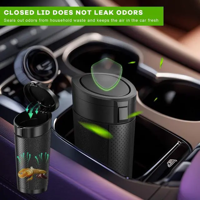 Alt view image 7 of 7 - Car Trash Can Bin with Lid, Cup Holder Garbage Container Leakproof Vehicle Door Trash Bin, Mini Portable Dustbin Multipurpose Organizer for Auto Side Door Home Office (Black)