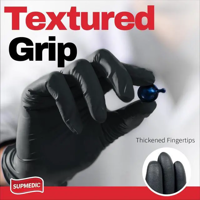 Alt view image 3 of 7 - Nitrile+ Disposable Gloves 5Mil Powder-Free Glove, Black 100 (L) | Soft Stretch Fit Powder-Free Latex-Free Chemical Resistant Cooking Cleaning Food Prep Exam Black 100 Ct Large