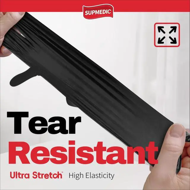 Alt view image 4 of 7 - Nitrile+ Disposable Gloves 5Mil Powder-Free Glove, Black 100 (L) | Soft Stretch Fit Powder-Free Latex-Free Chemical Resistant Cooking Cleaning Food Prep Exam Black 100 Ct Large