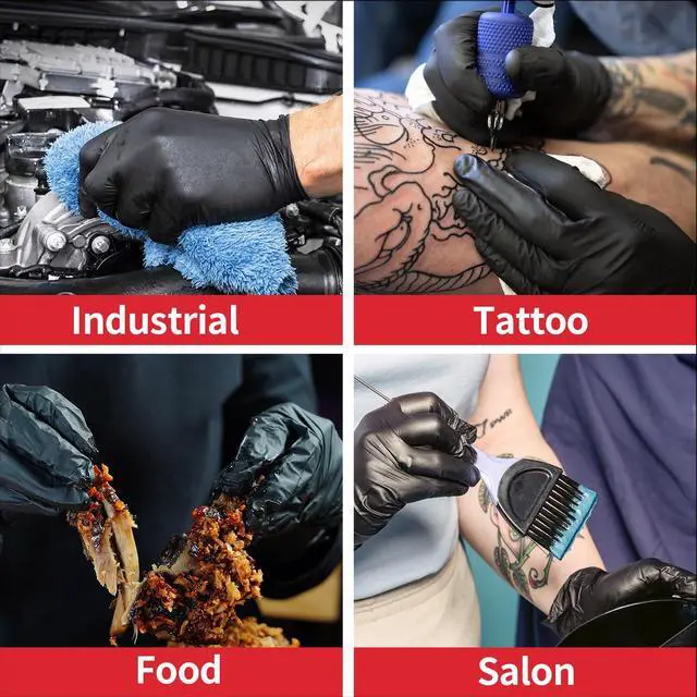 Alt view image 5 of 7 - Nitrile+ Disposable Gloves 5Mil Powder-Free Glove, Black 100 (L) | Soft Stretch Fit Powder-Free Latex-Free Chemical Resistant Cooking Cleaning Food Prep Exam Black 100 Ct Large