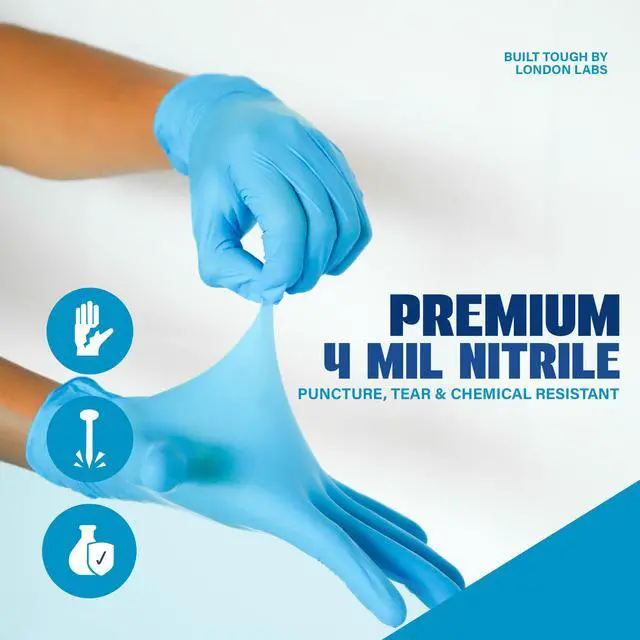 Alt view image 2 of 6 - Synsafe 4 Mil - Blue Nitrile Exam Gloves Disposable Latex Free & Powder Free Extra Strong, Rubber Gloves First Aid Kit, Medical, EMT, Cleaning, Cooking | Pack of (100 ct)