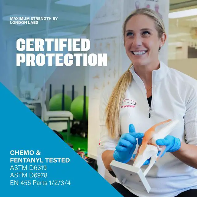 Alt view image 3 of 6 - Synsafe 4 Mil - Blue Nitrile Exam Gloves Disposable Latex Free & Powder Free Extra Strong, Rubber Gloves First Aid Kit, Medical, EMT, Cleaning, Cooking | Pack of (100 ct)