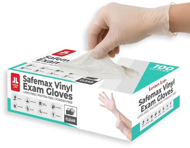Main image of Medical Clear Vinyl Gloves, (Box of 100) Powder Free & Latex Free, Disposable, Food Safe (Medium)