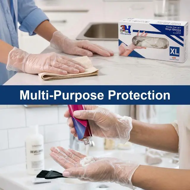 Alt view image 4 of 6 - Clear Vinyl Disposable Gloves - Medium (100 Count), Latex Free & Food Safe - Multipurpose Protective Gloves for Meal Prep, Cooking, Cleaning, and Hair Dye - Powder Free