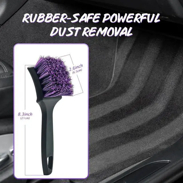 Alt view image 4 of 7 - Pro Tire Cleaning Brush, Gentle Stiff Mixed Bristles,Short Handle | Scrub Brush for Tire Sidewalls, Rubber Mats & Carpets, Anti-Deformation Tyre Detailing Tool