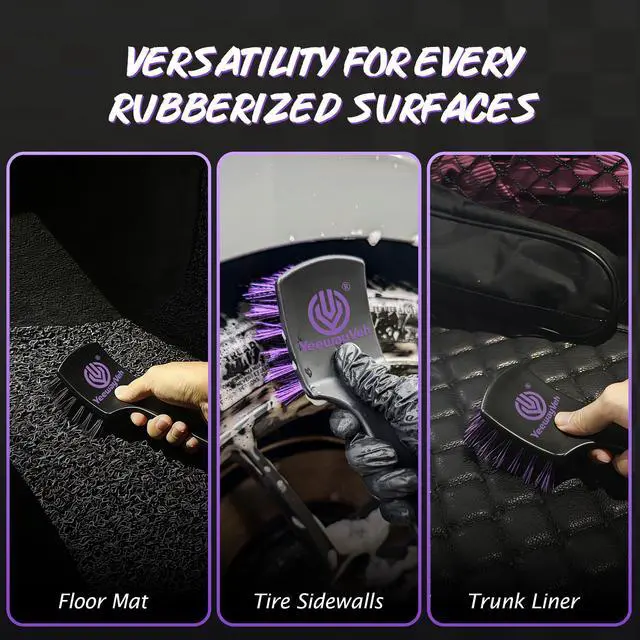 Alt view image 6 of 7 - Pro Tire Cleaning Brush, Gentle Stiff Mixed Bristles,Short Handle | Scrub Brush for Tire Sidewalls, Rubber Mats & Carpets, Anti-Deformation Tyre Detailing Tool
