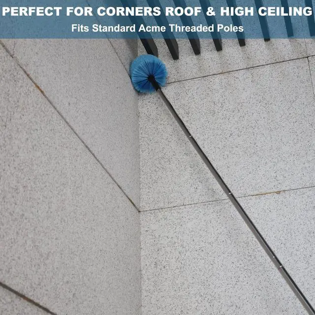 Alt view image 5 of 7 - Cobweb Duster Head Brush-Twist-On Spider Web Brush for Outdoor & Indoor Web Cleaning // Fits Standard Acme Threaded Poles // Cobweb Duster Brush Head Only-Blue -1 Pack