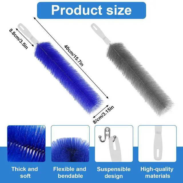 Alt view image 2 of 7 - 2 Pcs Cobweb Duster, Bendable Fan Cleaner Brushes Set Reusable, Plastic Microfiber Duster for Air Conditioning Shutters,Ceiling Fan, Blades, Curtains,Air Vents(BlueGray)