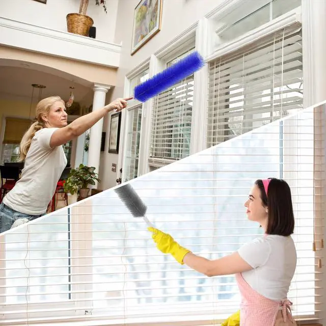 Alt view image 4 of 7 - 2 Pcs Cobweb Duster, Bendable Fan Cleaner Brushes Set Reusable, Plastic Microfiber Duster for Air Conditioning Shutters,Ceiling Fan, Blades, Curtains,Air Vents(BlueGray)