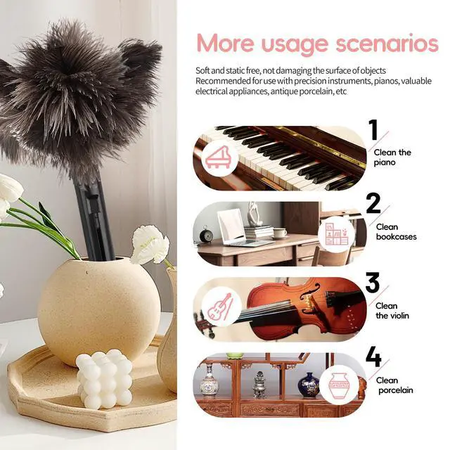Alt view image 6 of 7 - Retractable Feather Duster-Genuine Ostrich Feathers,Anti-Static,Reusable Eco-Friendly Handheld Cleaning for Keyboard,Home,Car,Office(10 to 15 Inches) 1 Pack