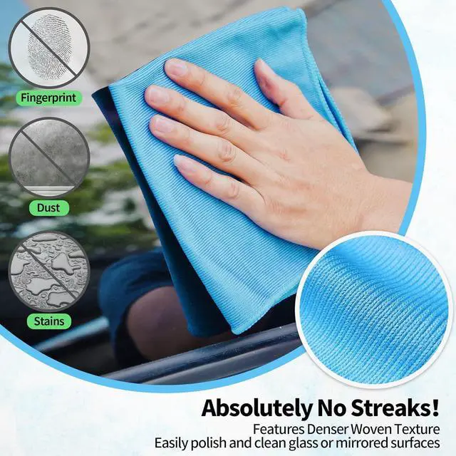 Alt view image 4 of 7 - Microfiber Glass Cleaning Cloth, 6 Pack Window Glass Cleaning Rags, Reusable Lint-Free Streak Free Polishing Cloth Wipes for Stainless Steel, Eyeglasses, Mirrors, Screens & Lenses,16"x14"