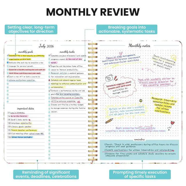 Alt view image 3 of 7 - Monthly Planner 2026-2027, 18-Month Aesthetic Calendar, Jul 2026-Dec 2027 | 7" x 10" Monthly Planner Calendar, Pretty Spiral Organizer for Women, Ideal for School Office Home - Wildflowers