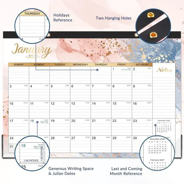 Alt view image 6 of 7 - Desk Calendar 2026-2027 - 2026-2027 Wall Calendar 18 Month, 17" x 12" | from July 2026 - December 2027, Desk/Wall Monthly Calendar 2026-2027 with Protector Corner, Large Blocks