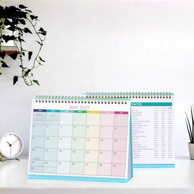 Alt view image 2 of 7 - Desk Calendar 2026-2027 - Calendar 2026-2027,Standing Flip Desktop Calendar | JUL 2026 - DEC 2027, 9.8" x 8.3", Calendar with Thick Paper, Memo Pages + Twin-Wire Binding + Unruled Blocks - Rainbow