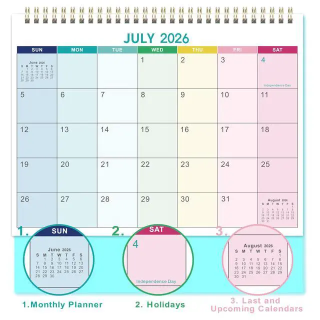 Alt view image 3 of 7 - Desk Calendar 2026-2027 - Calendar 2026-2027,Standing Flip Desktop Calendar | JUL 2026 - DEC 2027, 9.8" x 8.3", Calendar with Thick Paper, Memo Pages + Twin-Wire Binding + Unruled Blocks - Rainbow