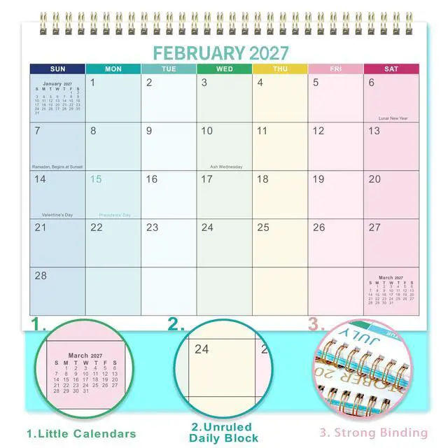 Alt view image 4 of 7 - Desk Calendar 2026-2027 - Calendar 2026-2027,Standing Flip Desktop Calendar | JUL 2026 - DEC 2027, 9.8" x 8.3", Calendar with Thick Paper, Memo Pages + Twin-Wire Binding + Unruled Blocks - Rainbow