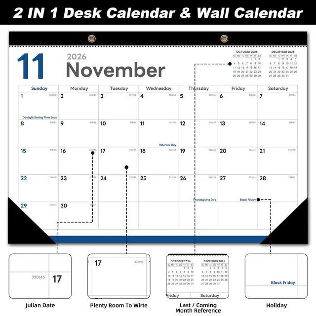 Alt view image 2 of 7 - Desk Calendar 2026-2027, Jul 2026-Dec 2027, 17" x 12", 18 Months | Large Desktop Calendar, Big Academic Calendar, Julian Date, Monthly Planner/Wall Calendar, Home School Office Organizing Gift