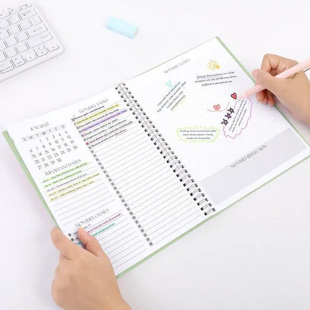 Alt view image 7 of 7 - Monthly Planner 2026-2027, 24 Months Calendar Planner 2026-2027, 7.5" x 10" B5 Planner, Twin-wire Spiral Bound, Durable Waterproof Cover, Thick No-Bleed Paper, Green