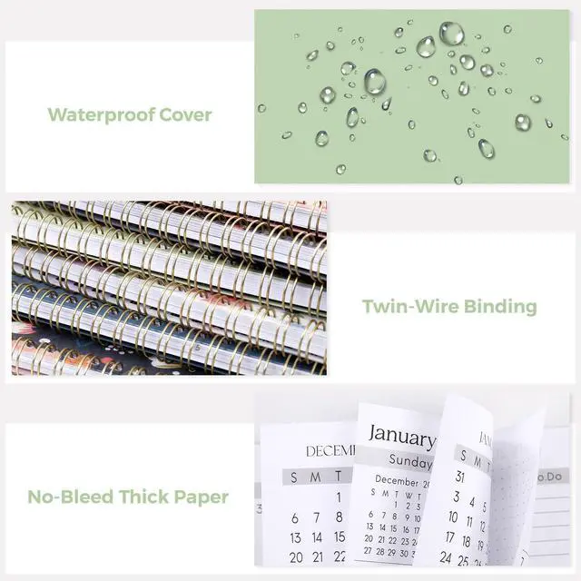 Alt view image 5 of 7 - Monthly Planner 2026-2027, 24 Months Calendar Planner 2026-2027, 7.5" x 10" B5 Planner, Twin-wire Spiral Bound, Durable Waterproof Cover, Thick No-Bleed Paper, Green