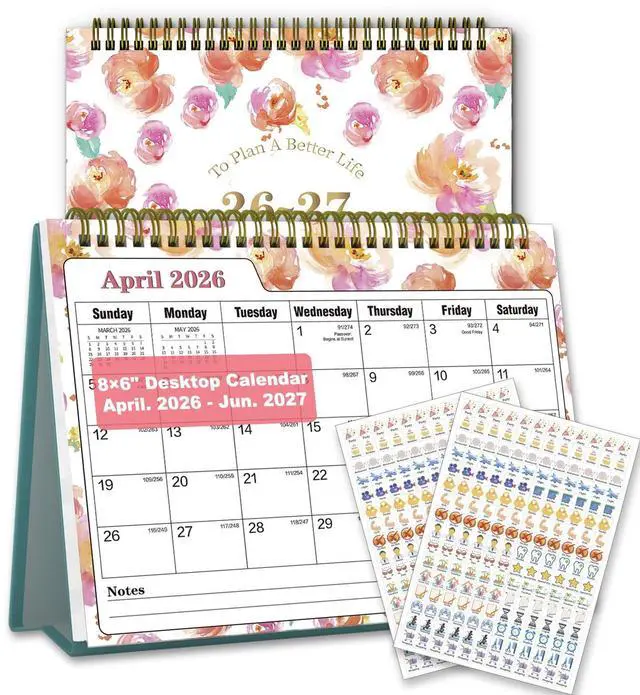 Main image of Small Desk Calendar 2026-2027Standing Desktop CalendarJUL 2026-JUN 2027 | Academic Year, 8" x 6", Monthly Desk Calendar, Spiral Bound, Standing Flip Design, Stickers Included, Home Office School Use