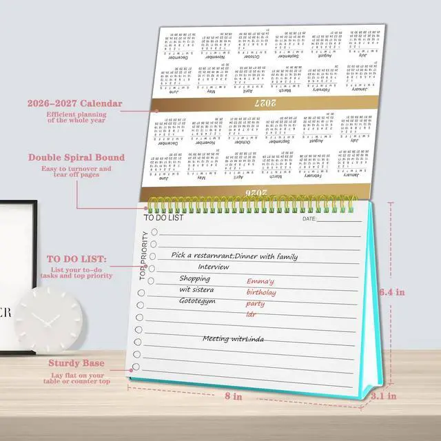 Alt view image 6 of 7 - Small Desk Calendar 2026-2027Standing Desktop CalendarJUL 2026-JUN 2027 | Academic Year, 8" x 6", Monthly Desk Calendar, Spiral Bound, Standing Flip Design, Stickers Included, Home Office School Use