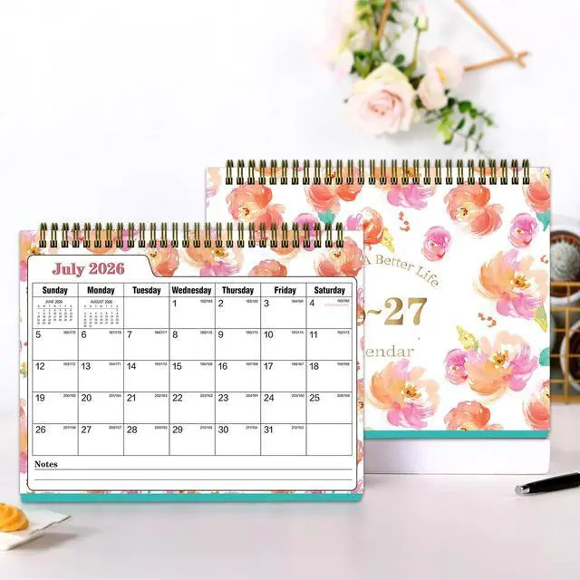Alt view image 7 of 7 - Small Desk Calendar 2026-2027Standing Desktop CalendarJUL 2026-JUN 2027 | Academic Year, 8" x 6", Monthly Desk Calendar, Spiral Bound, Standing Flip Design, Stickers Included, Home Office School Use
